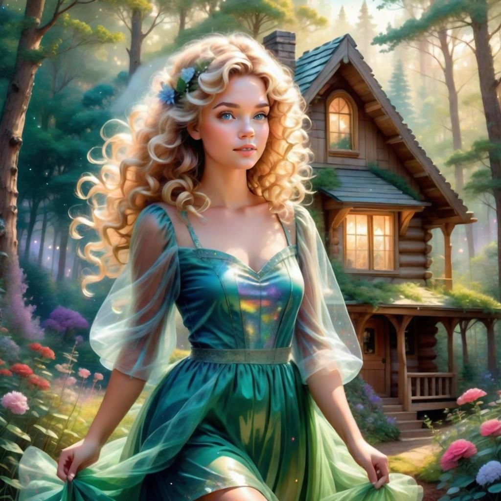 Young Beautiful Women in clearing of the forest