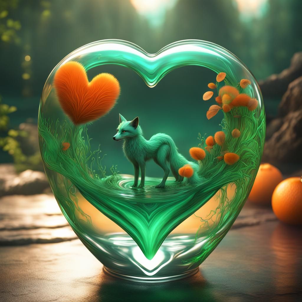 Heart Glass with Green Foxes: Fantasy Concept Art