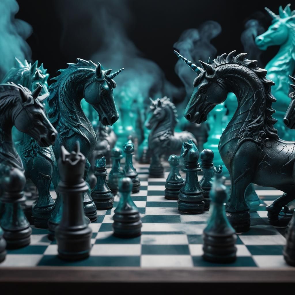 Magical Chess Set with Dragons and Wizards