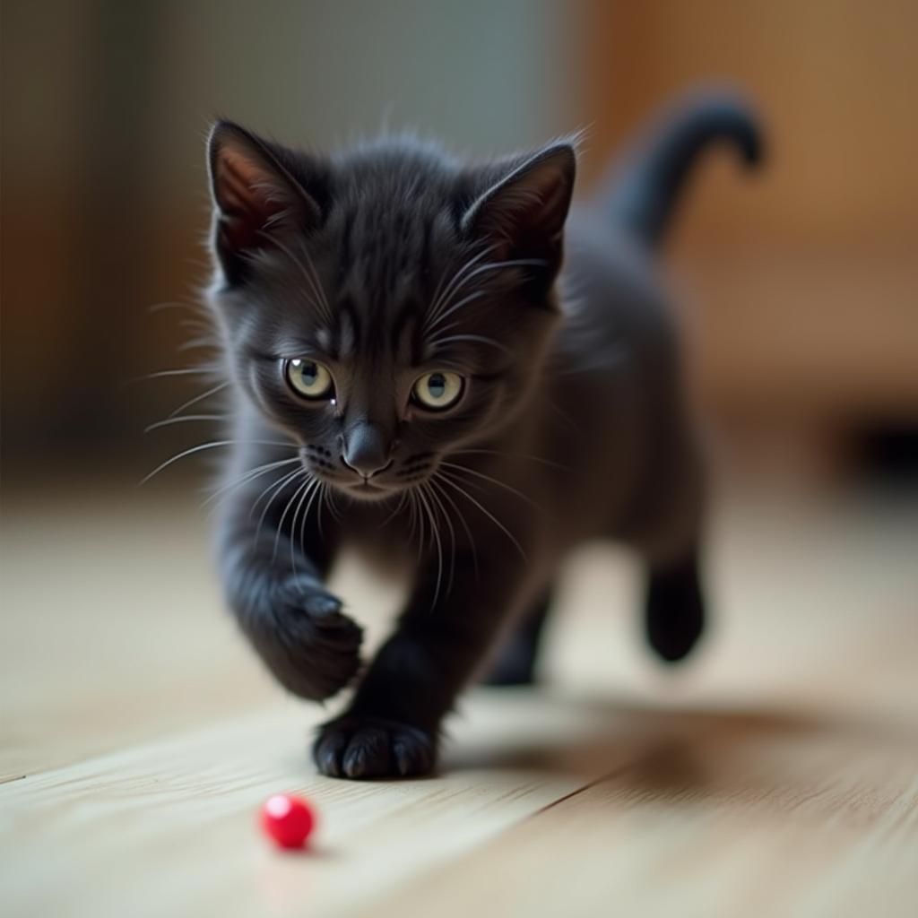 Cute Black Kitten Chasing Red Dot