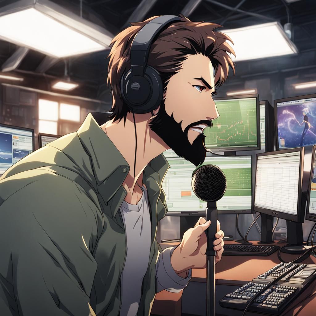 Realistic Anime Man with Microphone, Manga Style