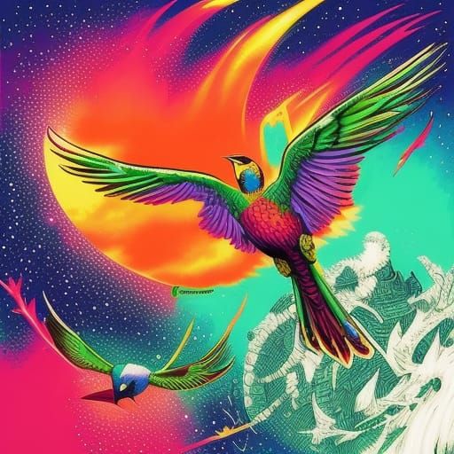 Birds in Flight: Comic Book Art Illustration