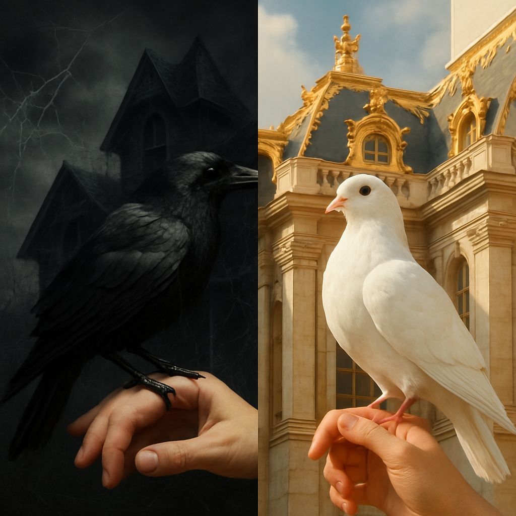 Dark Crow and Light Dove Split Image