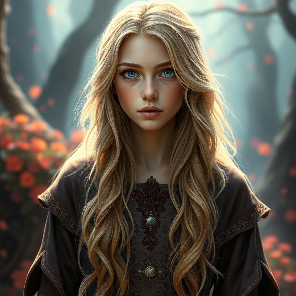 Mystical Blonde Woman in Enchanted Realm