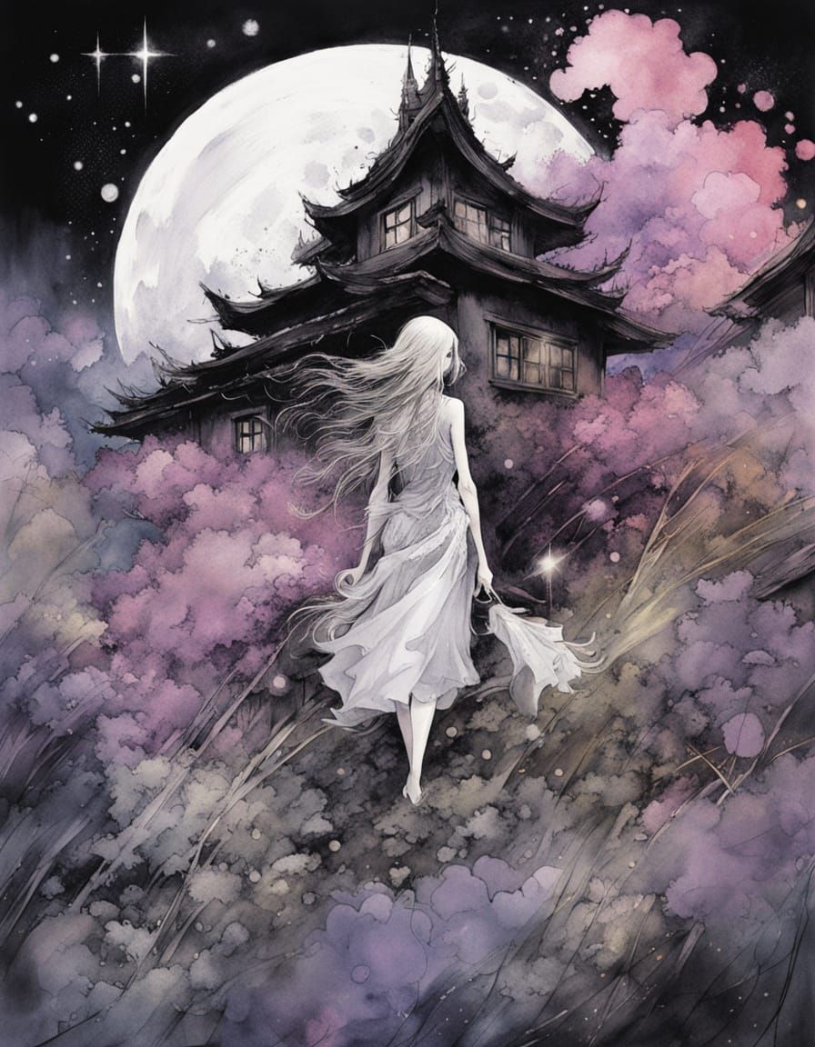 Fairies Building Heather Home Under Starry Sky