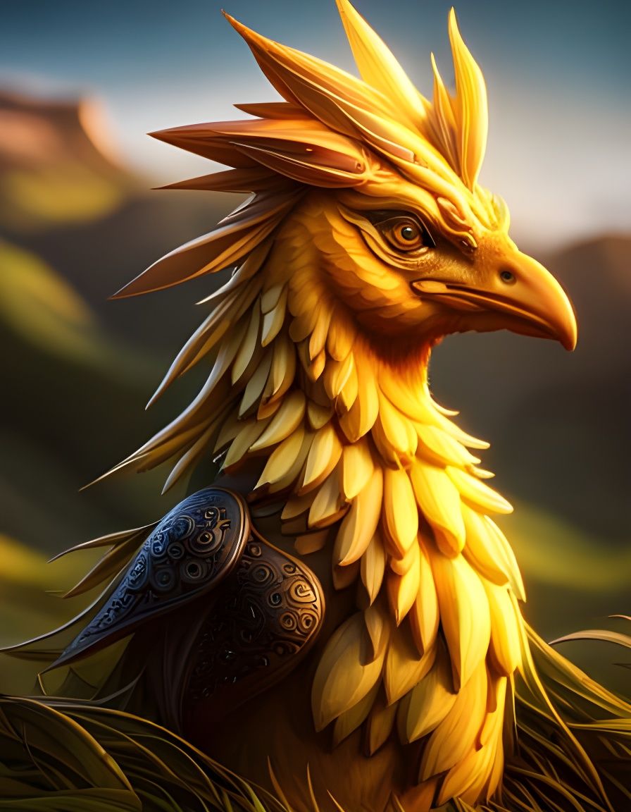 Ornate Chocobo Face, Detailed Digital Art