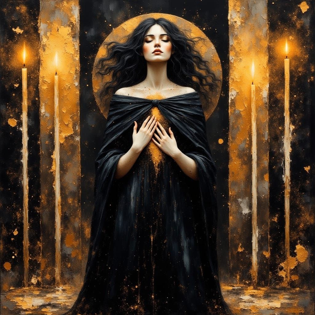 Grunge Priestess in Candlelit Sanctuary