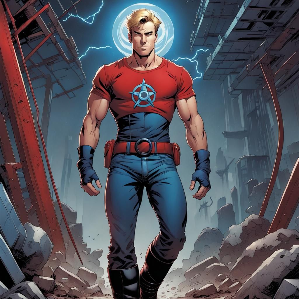 Atomic Hero in Comic Book Art Style