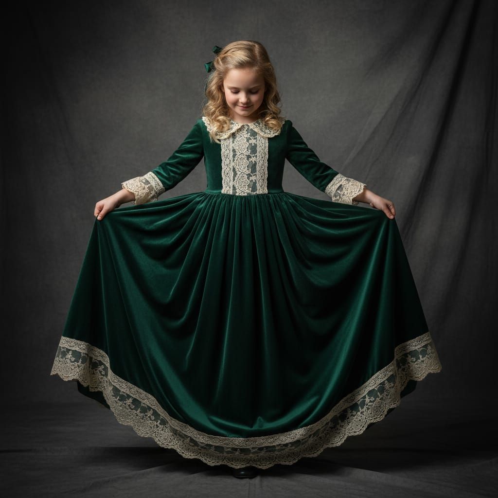 Photorealistic Portrait of Girl in Vintage Dress