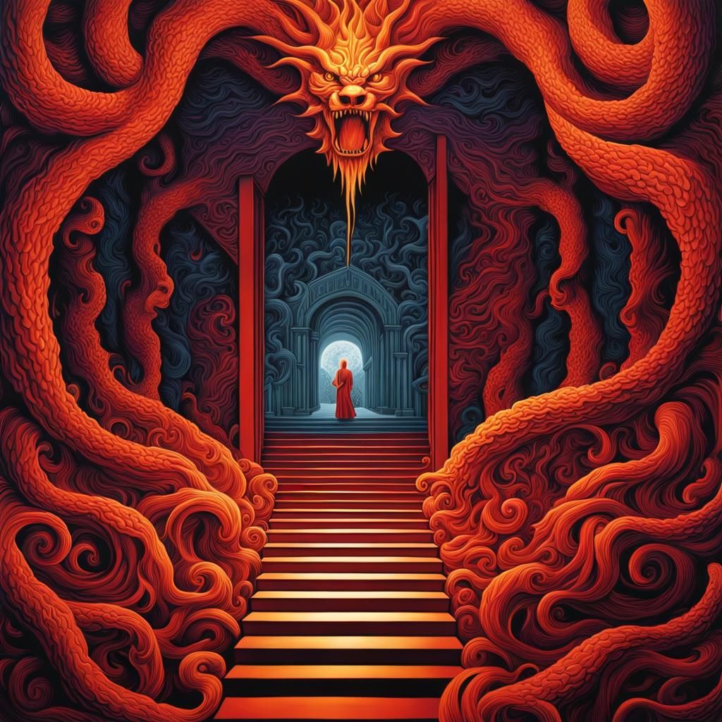 Escher-Inspired Entrance to Hell: Hyperrealistic Illustratio...