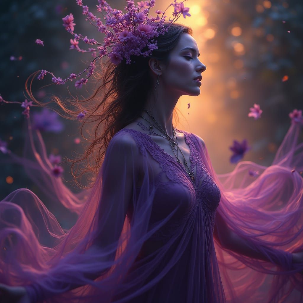 Ethereal Woman Sings in Dark Fantasy Realm