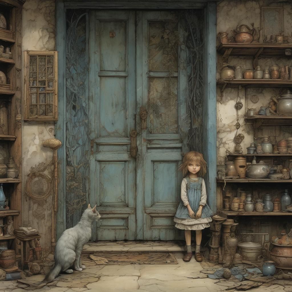 Sister Paints Cat Blue: Expressive Illustration