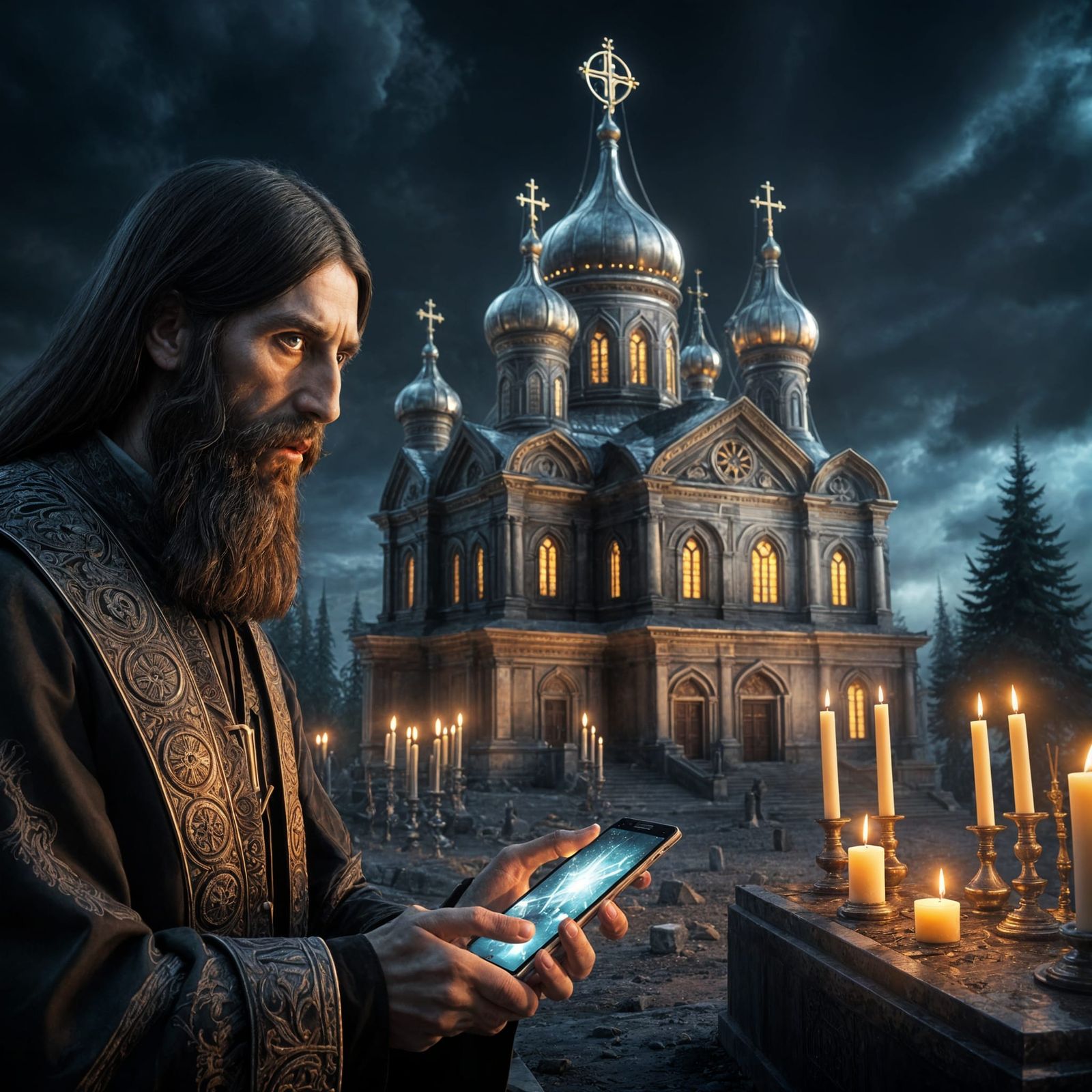 Hyperrealistic Rasputin Portrait with Smartphone, Cinematic ...