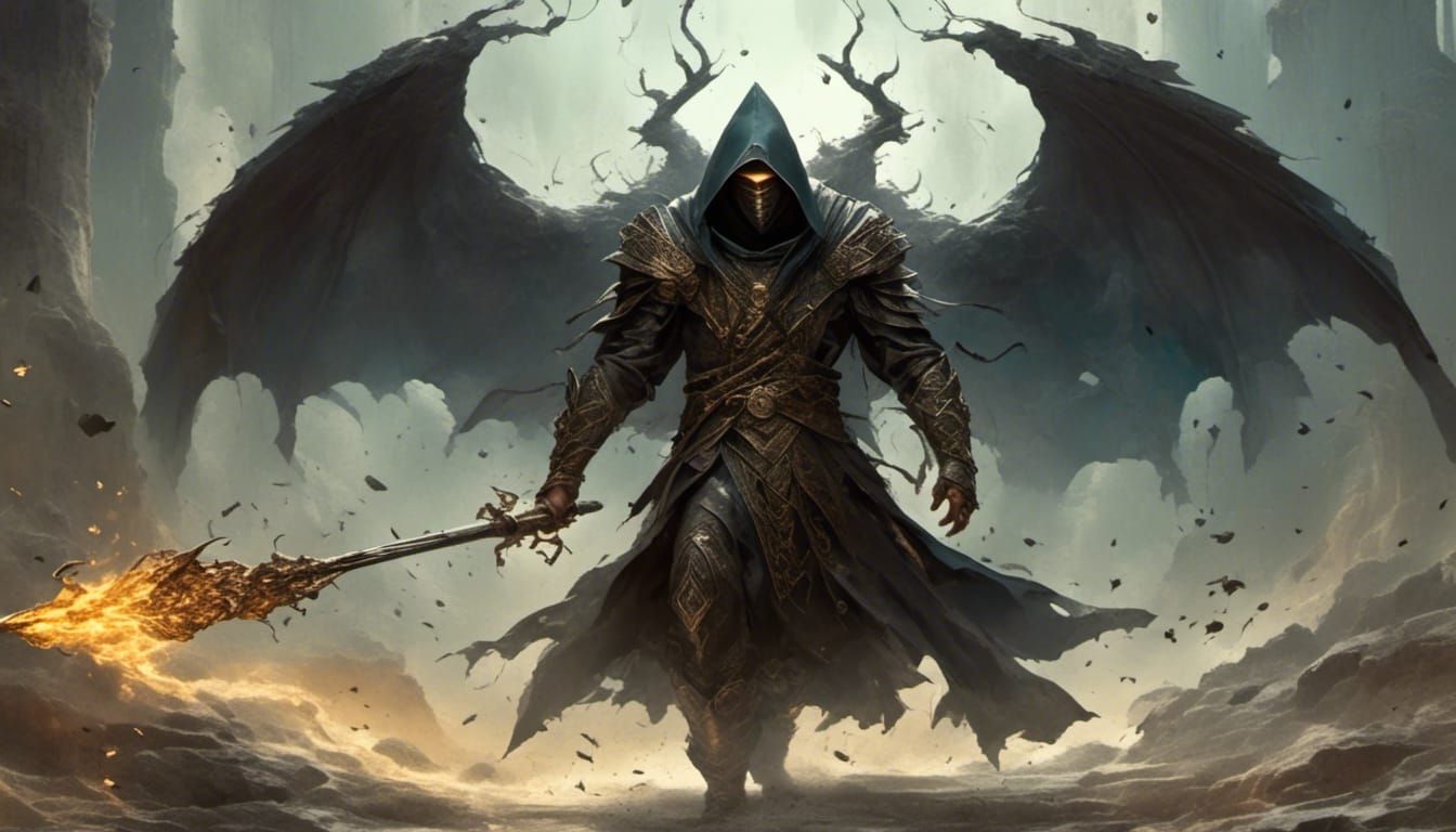 Girl in Hooded Cloak, Surreal Watercolor Painting