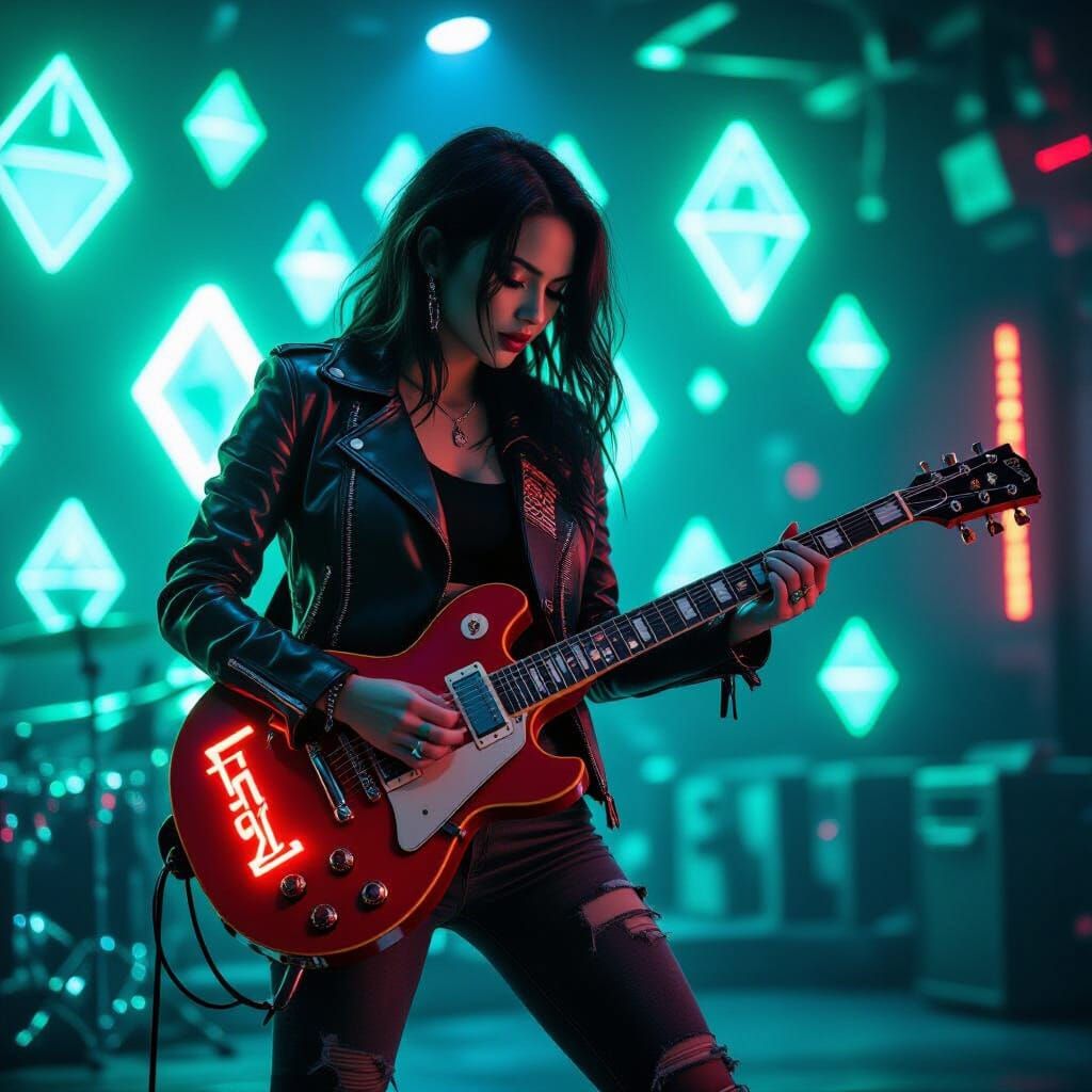 Cyberpunk Guitarist in Neon Music Show