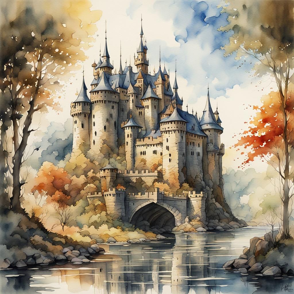 Fairytale Castle: Elegant Watercolor Painting