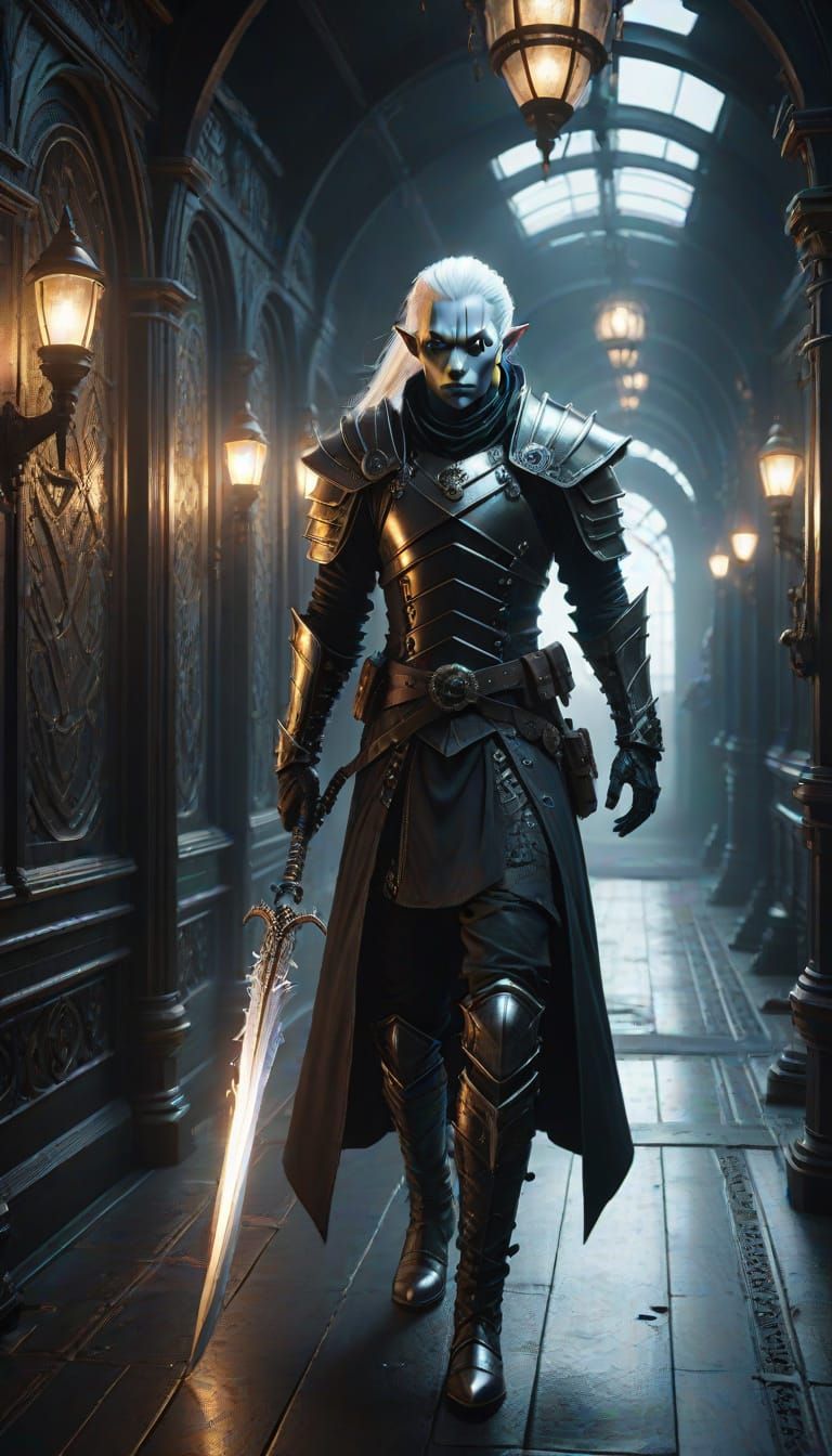 Albino Drow Warrior in Steampunk Airship: Cinematic CGI