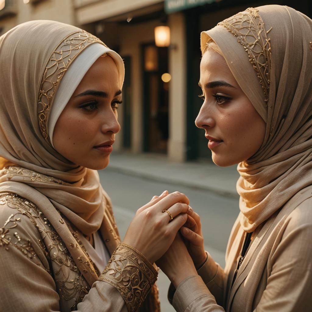 Girl Adjusting Hijab: Cinematic Film Still