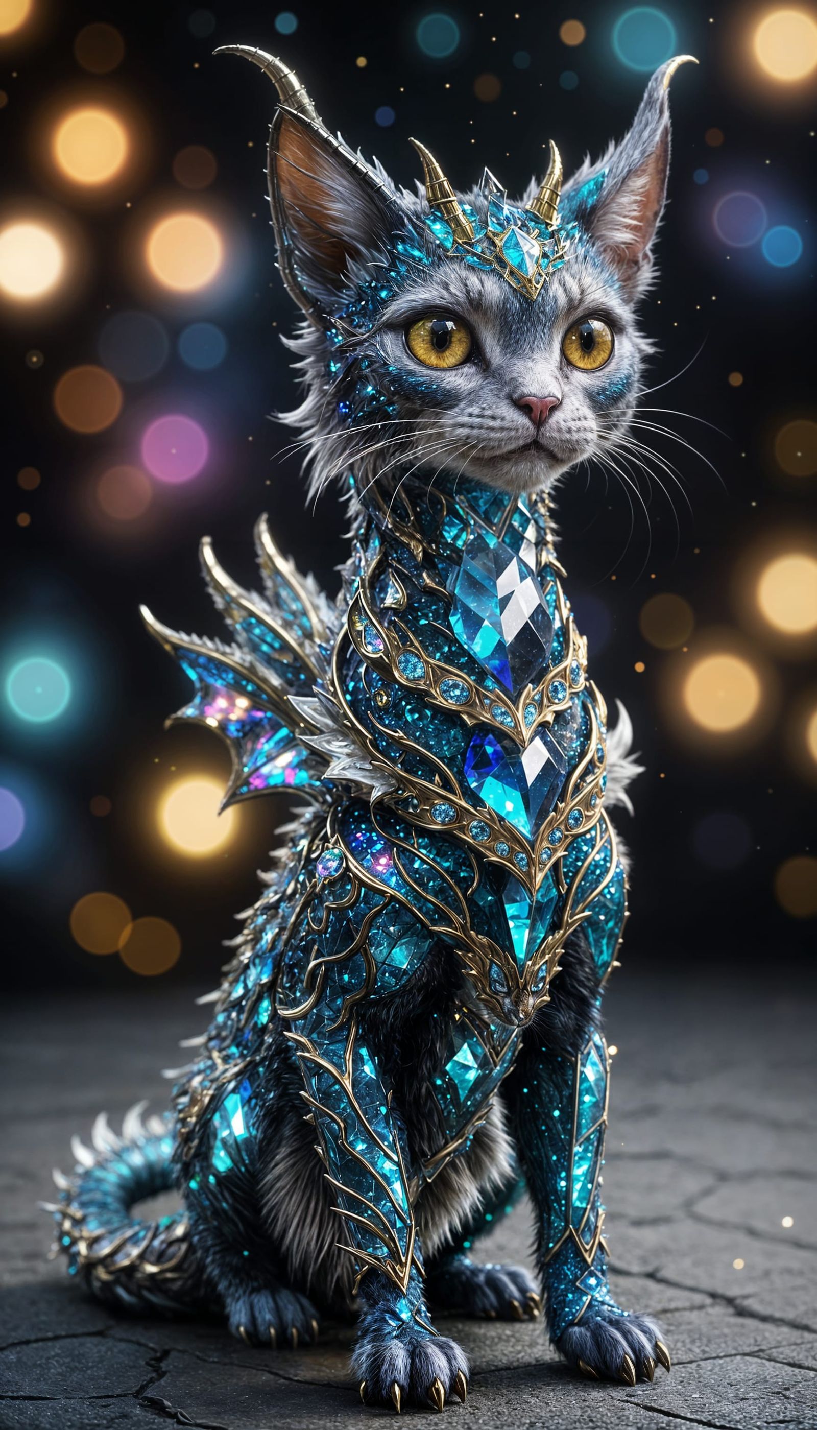 Ethereal Fantasy Cat Queen with Crystal Horns and Glowing Pa...