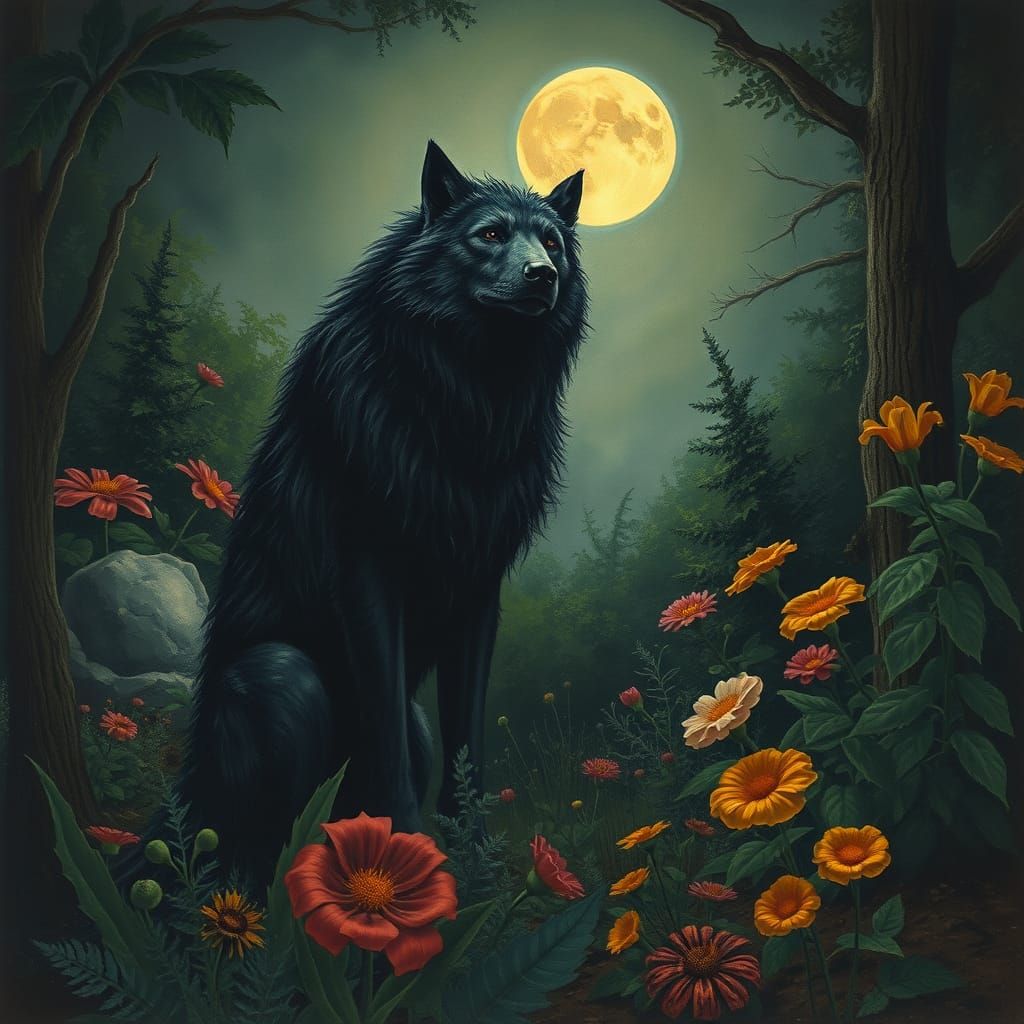 Moonlit Werewolf in Enchanted Garden