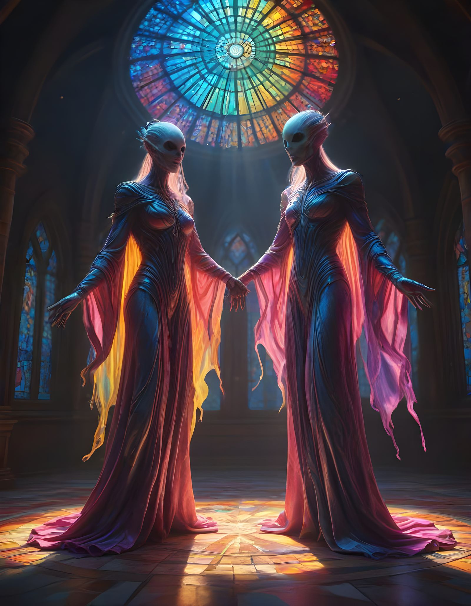 Ghostly Aliens Dancing in Radiant Alien Home