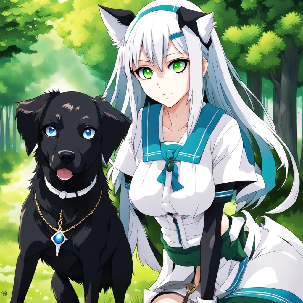 Goddess with Dog Features in Anime Style