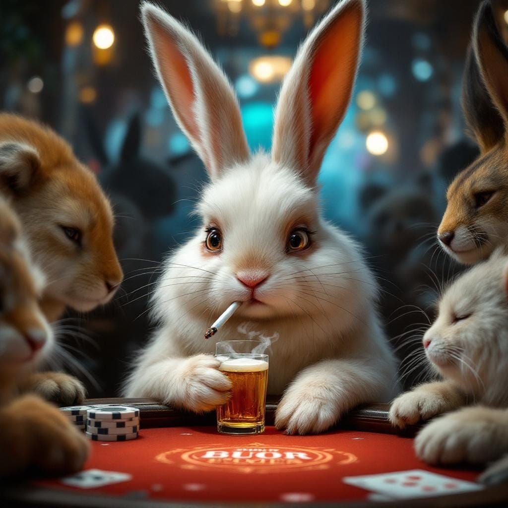Rabbit at Poker Table in Hyperdetailed Style