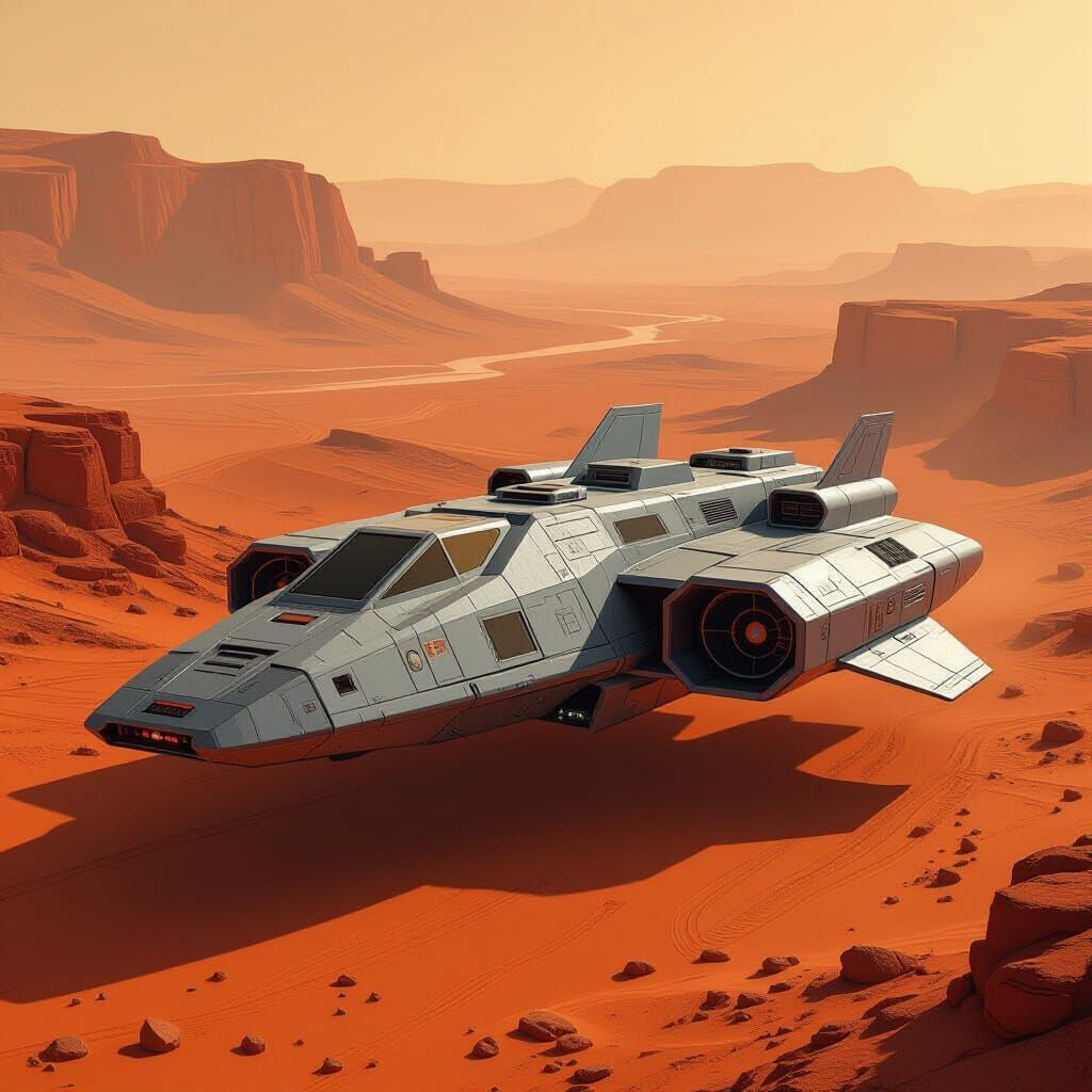 Frontier Spaceship on Mars in Industrial Sci-Fi Style