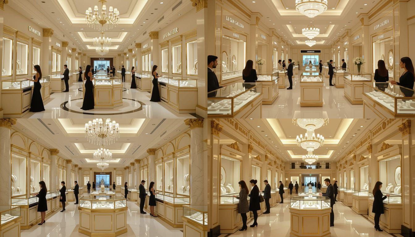 Cinematic Film Still of La Gran Galleria Jewellery Store