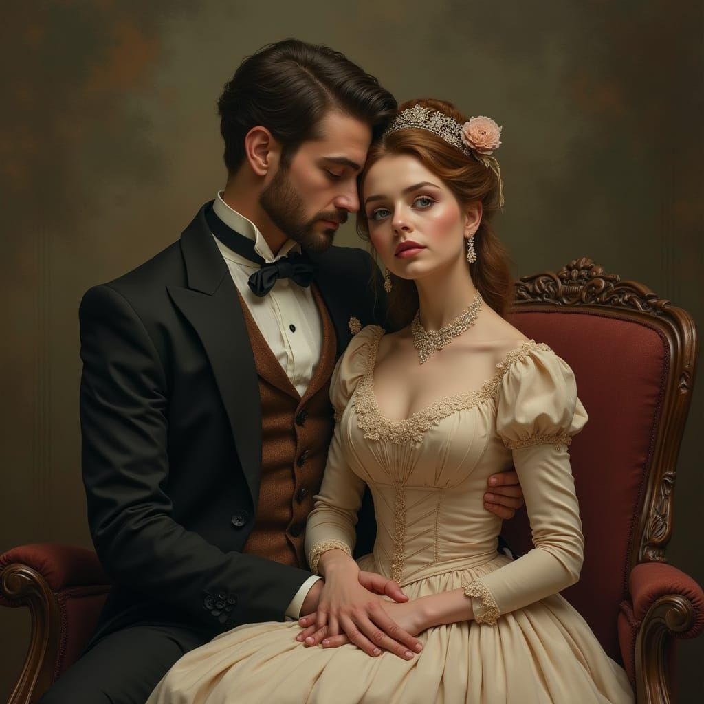 Victorian Lady on Lap in Elegant, Detailed Style