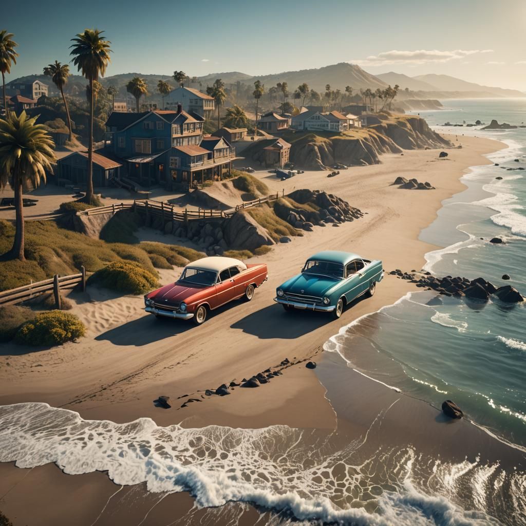 Vintage Car on Beach with California Title