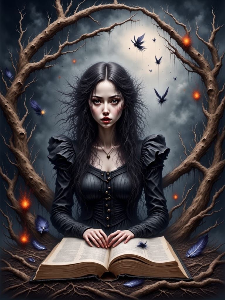 Gothic Watercolour Portrait of a Young Woman