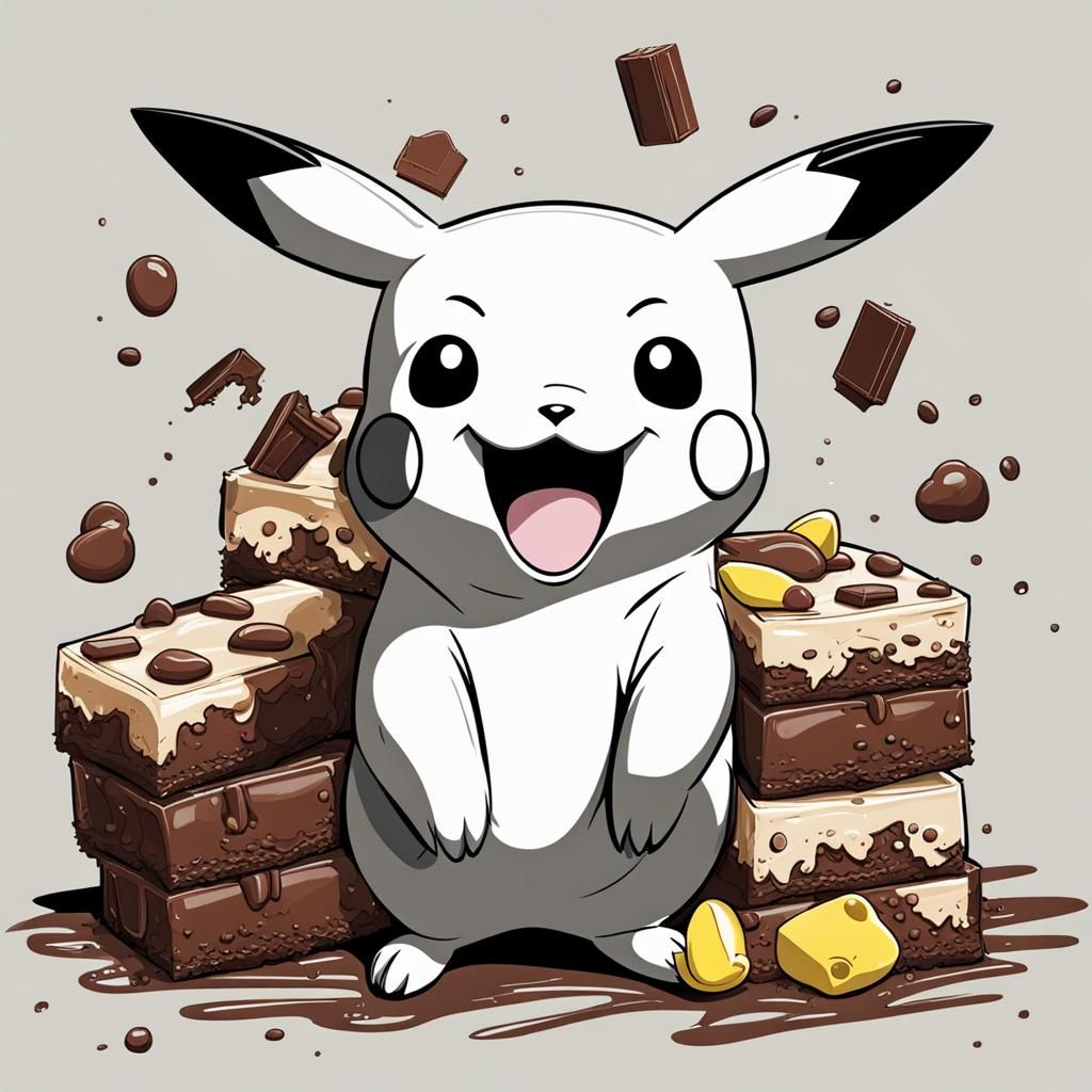 Playful Pikachu Cartoon Devouring Chocolate