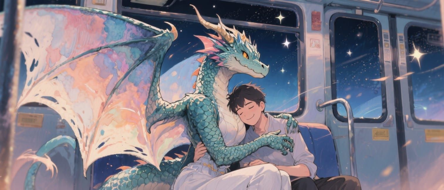 Dragoness on the Bus in Anime Graphic Novel Style