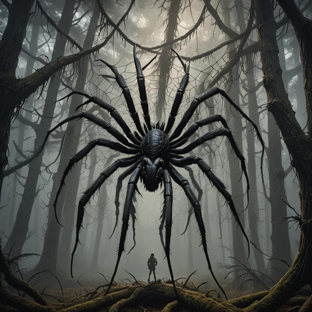 Giant Evil Tarantula in Dark Fantasy Forest