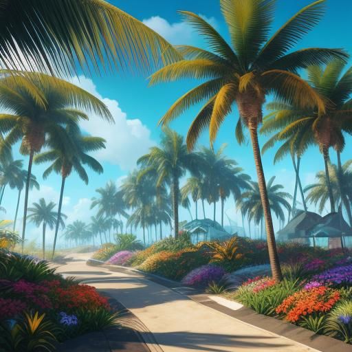 Sunny Beach Road in Hyperrealistic Digital Art