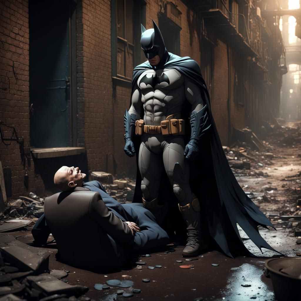 Batman Crying: Detailed Matte Painting in Alley