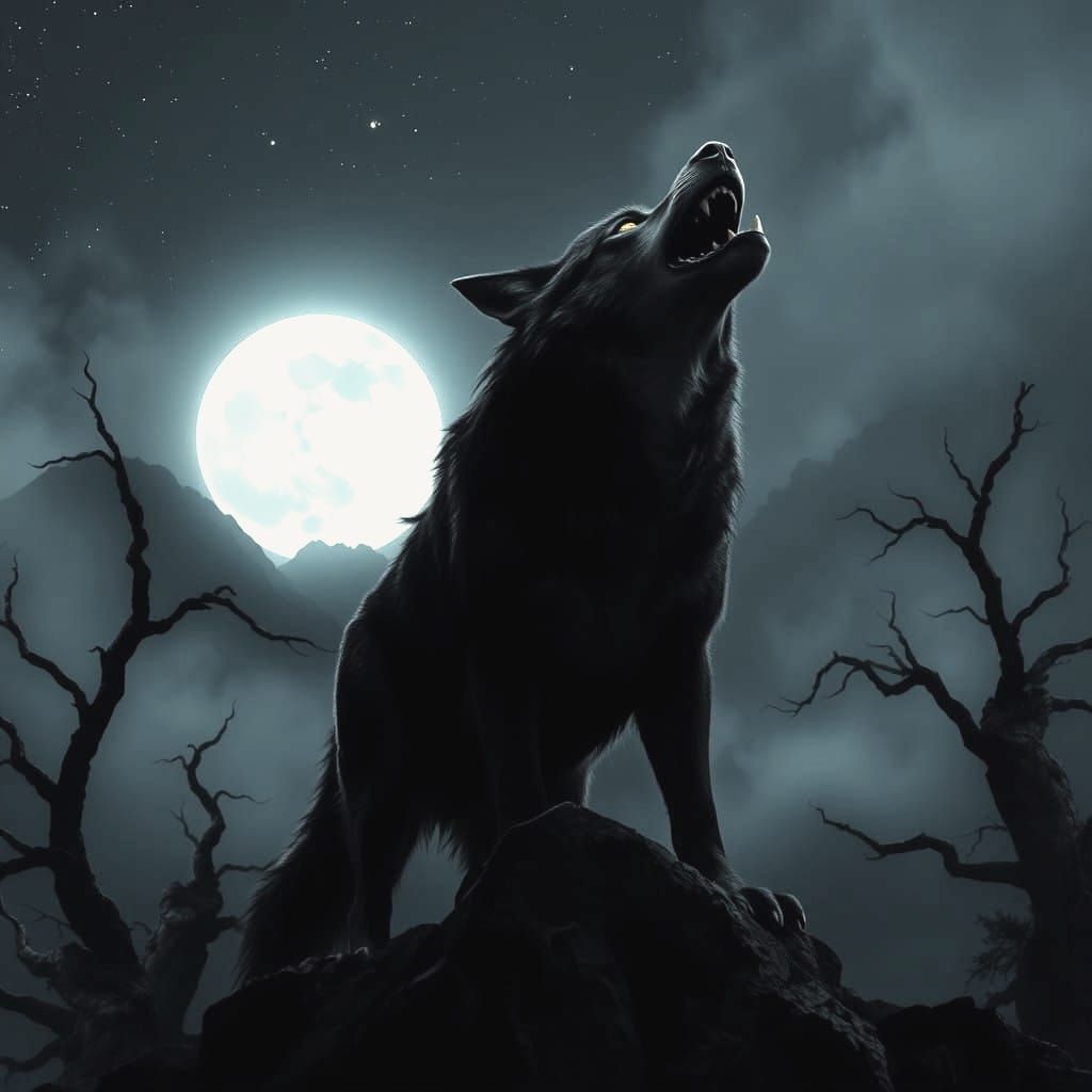 Majestic Werewolf Silhouetted Against Starry Night Sky