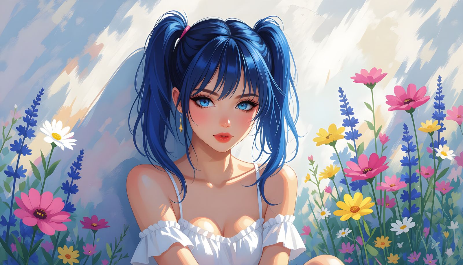 Blue-Haired Anime Woman in Pop Art Manga Style