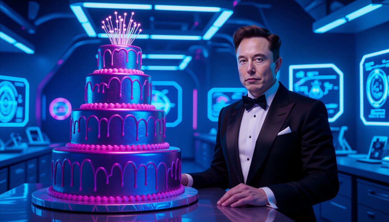 Elon Musk's Biopunk Birthday in Film Noir Style