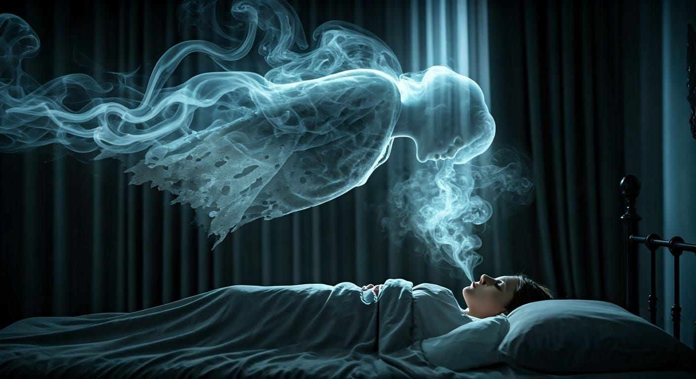 Ethereal Entity Devours Sleepers Soul in the Moonlit Night