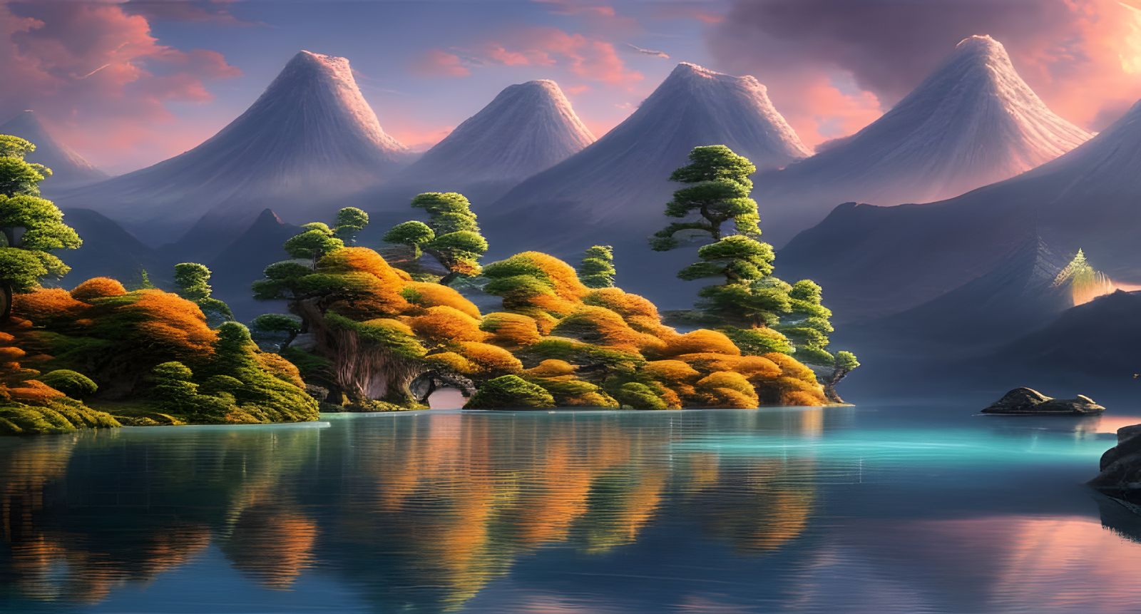 Magical Japanese Mountain Sunset: Hyper-Realistic Digital Ar...