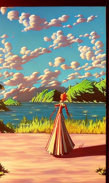 Patriotic Woman in Linoleum Landscape Portrait