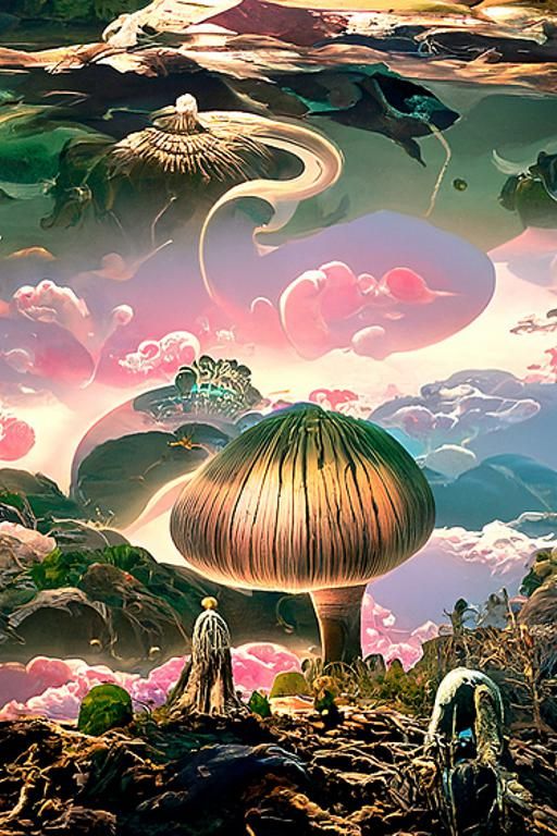 Surreal Mushroom Planet Dreamscape in Fantasy Style