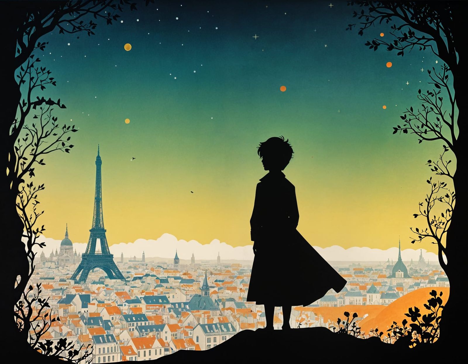 Le Petit Prince in Parisian Splendor, a Meticulous Linoprint...