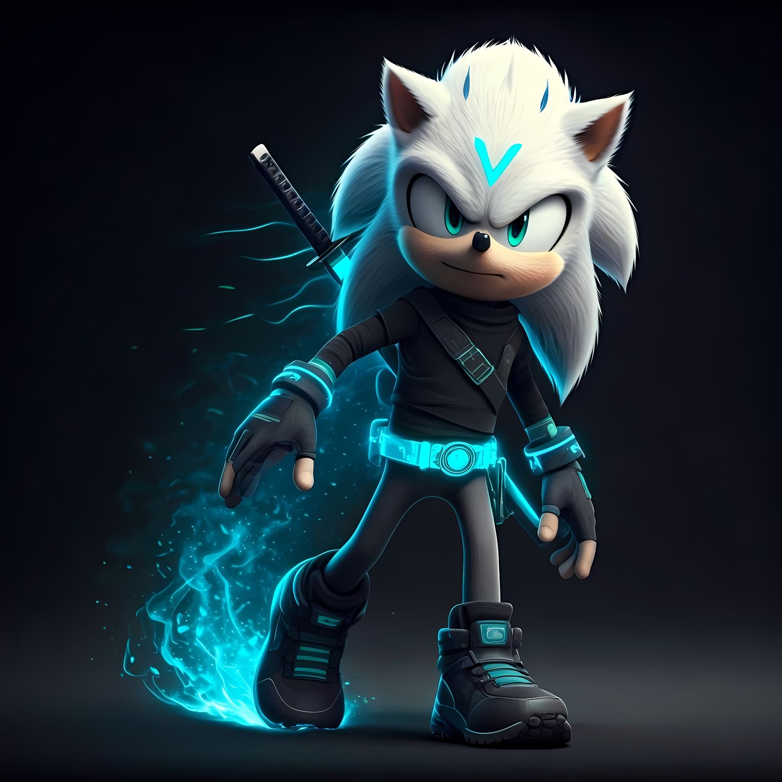 White Hedgehog Agent in Cybernetic Gear Running at Hypersoni...