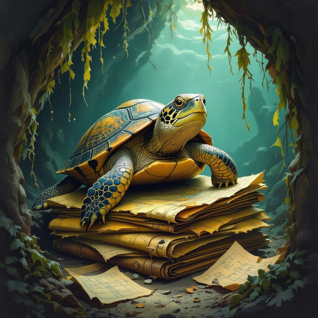 Mystical Turtle on Ancient Maps in Grotto