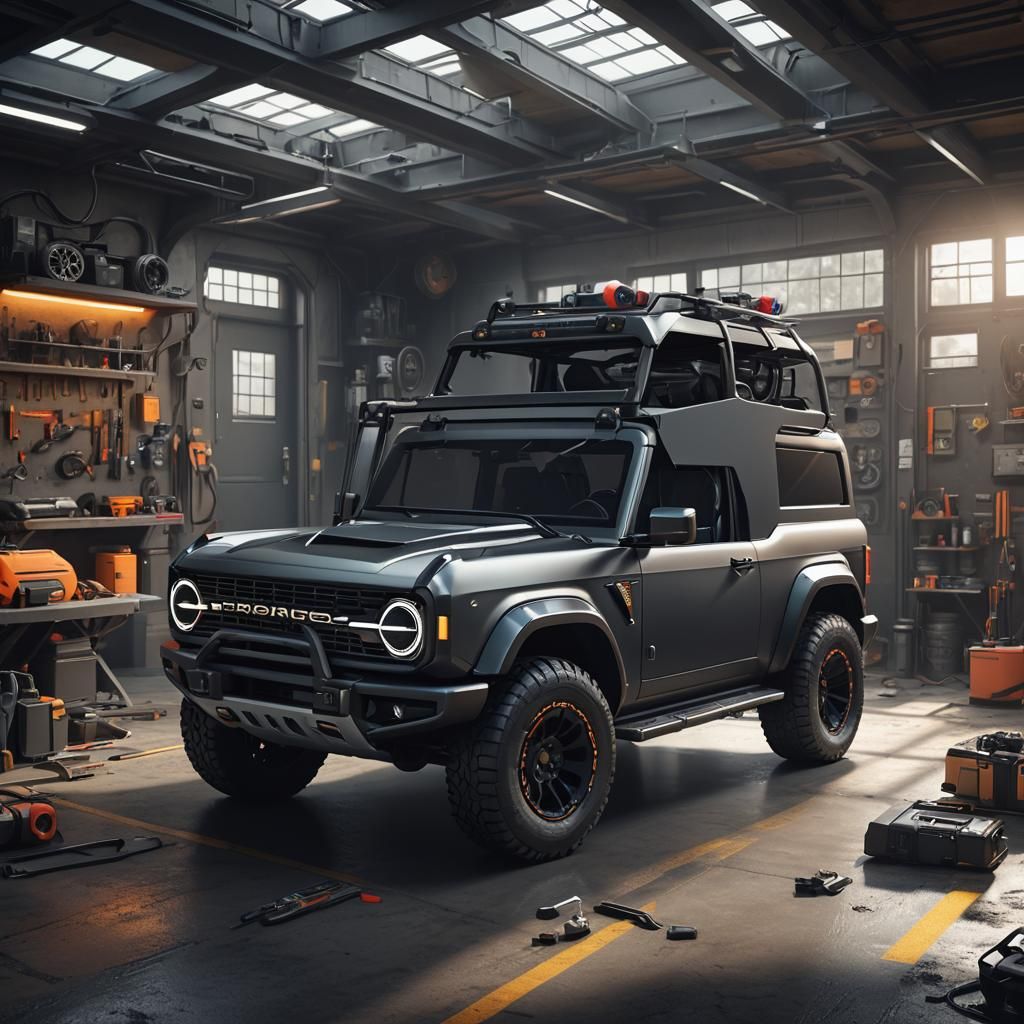 Futuristic Ford Bronco in Upgraded Garage