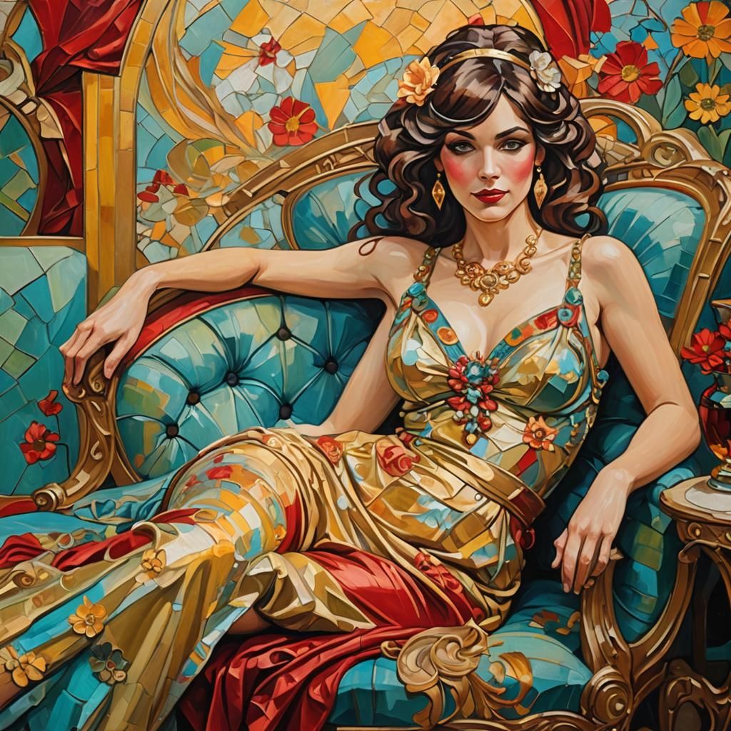 Art Nouveau Playboy Bunny in Oil Painting