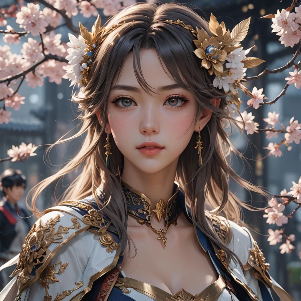 Beautiful Anime Woman: Detailed 3D Digital Art